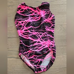 Motionwear Adult Medium Pink and Black Lightning Print Leotard